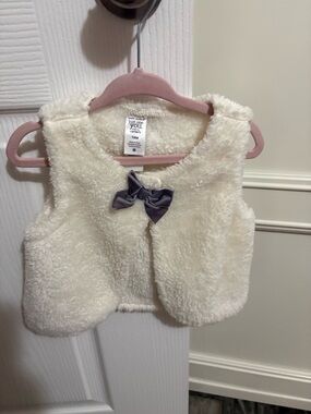 Carter's Cream Faux Fur Vest with Gray Bow